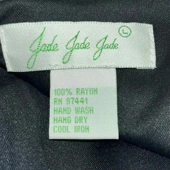 Jade Jade Jade Asian Black Gold Dragon Jacket 100% Rayon Knot Button Large‎ - Picture 4 of 5